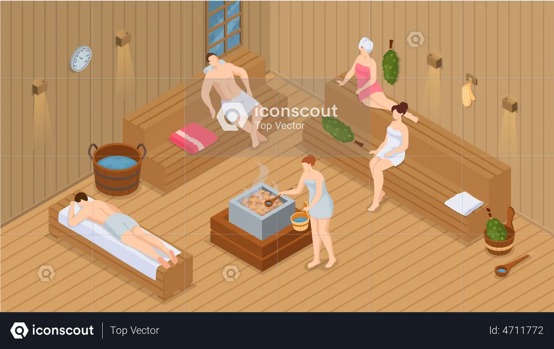 People in sauna room  Illustration