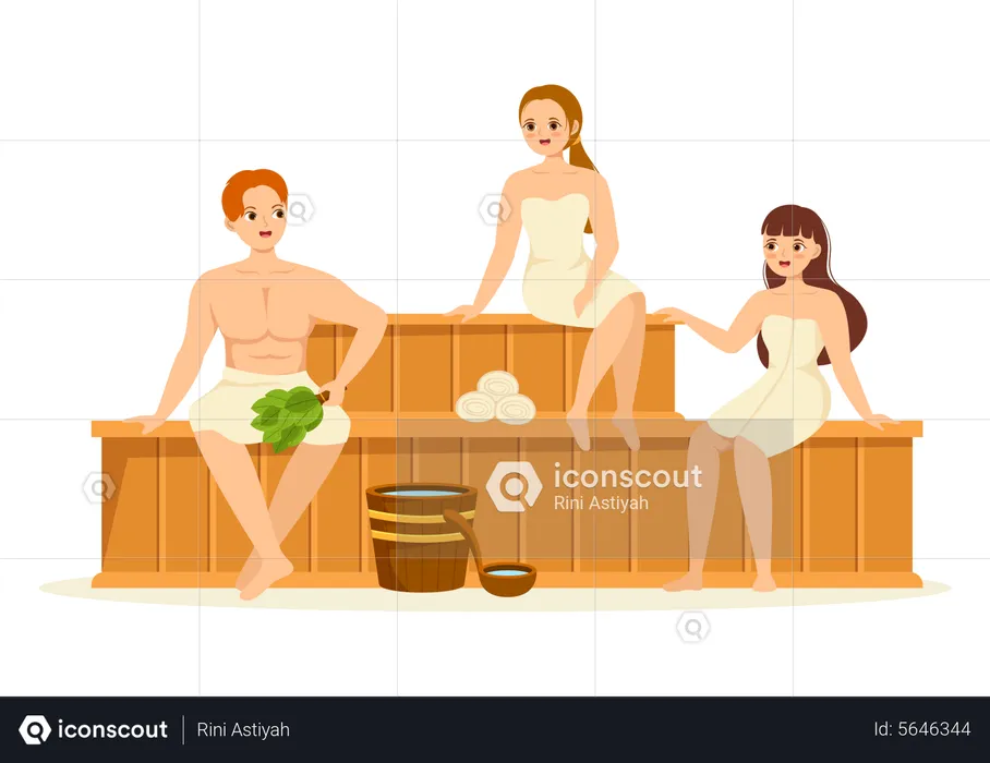 People in steam room  Illustration