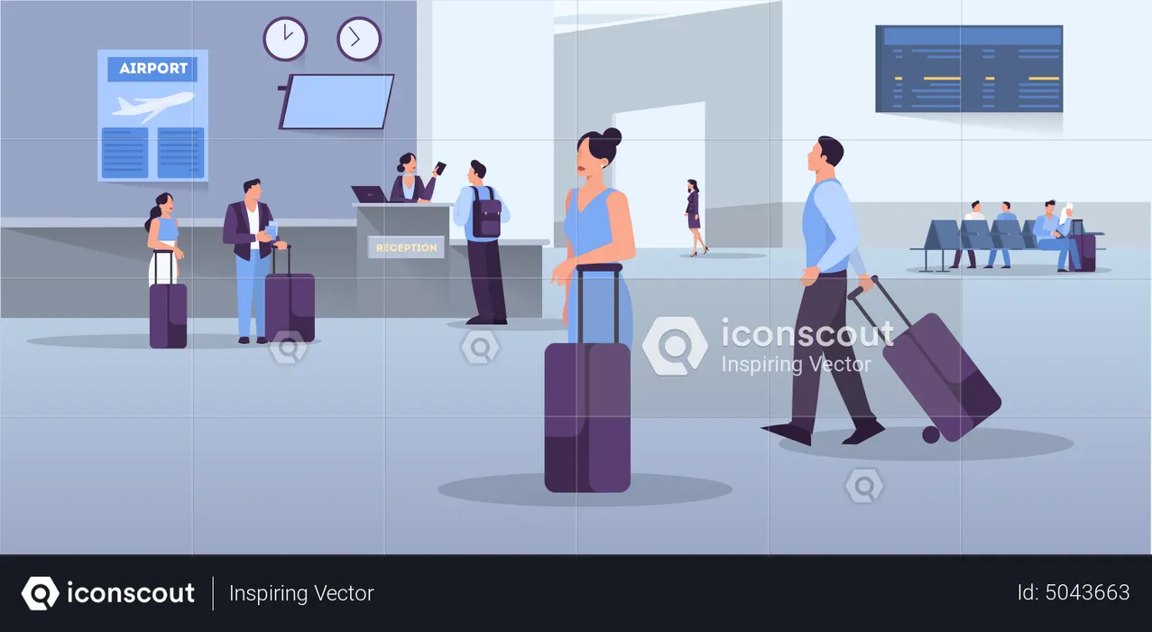 People in the airport web banner design concept.  Illustration