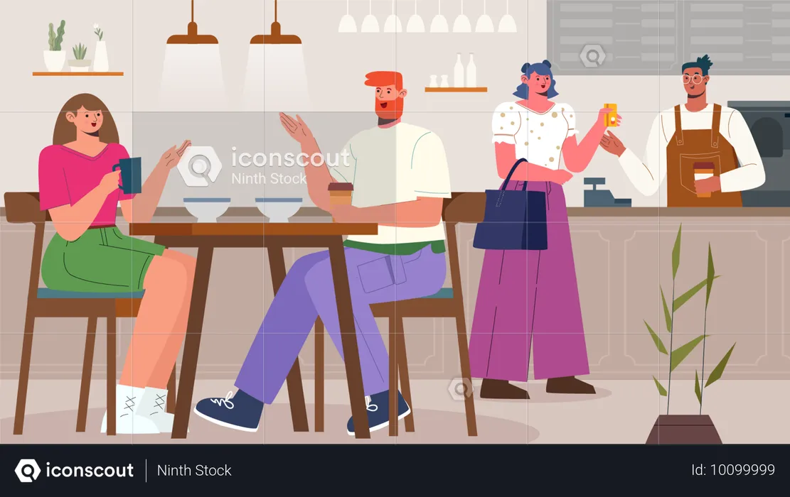 People inside cafe  Illustration