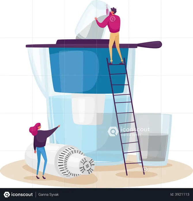 People installing membrane for water purification  Illustration