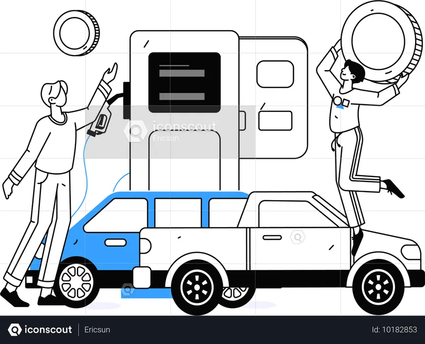 ガソリンスタンド事業に投資する人々  イラスト