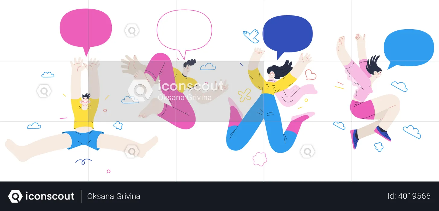 People Jumping In Air  Illustration
