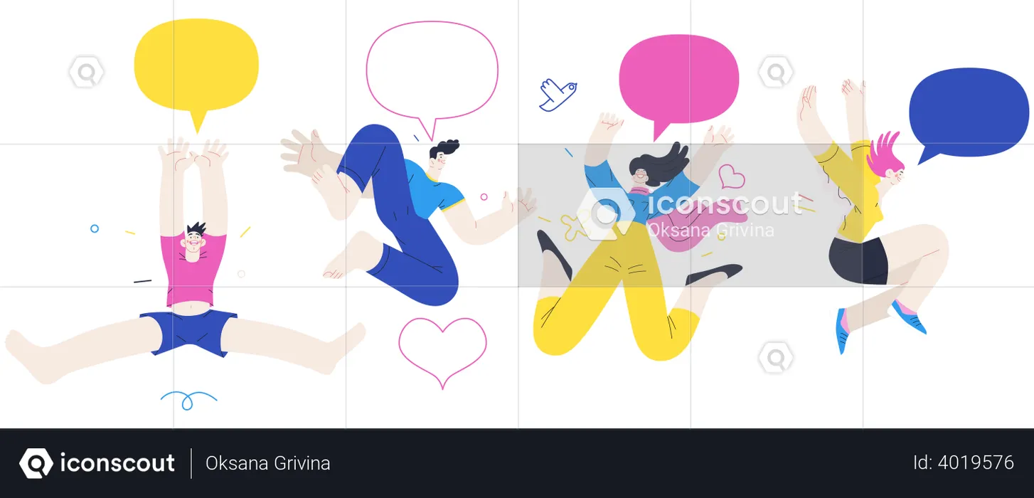 People Jumping In Air  Illustration