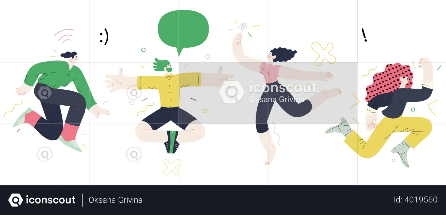 People jumping in the air cheerfully  Illustration