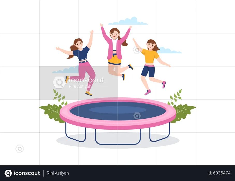 People jumping on Trampoline  Illustration