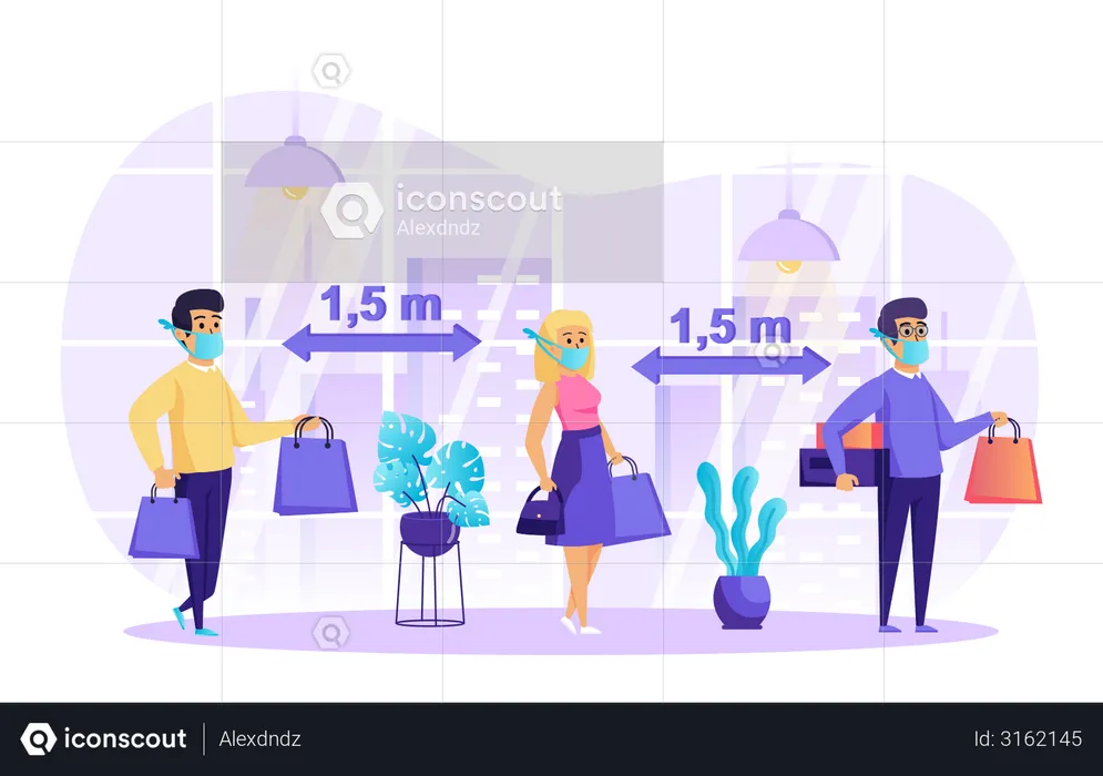People keep social distancing during shopping  Illustration