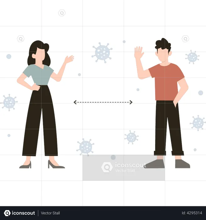 People keeping physical social distance  Illustration