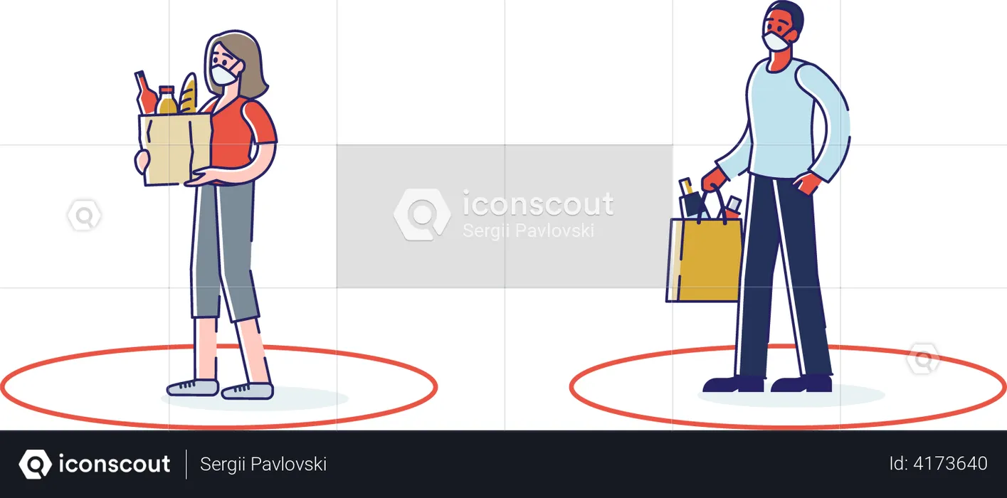 People keeping social distance while shopping  Illustration