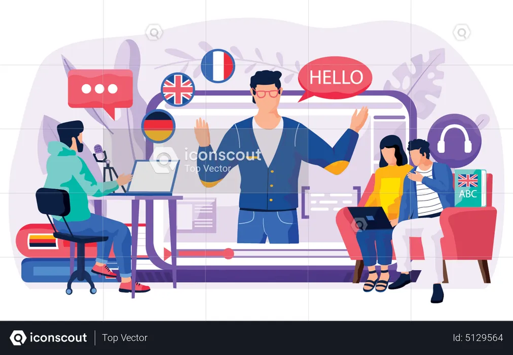 People learning english language online  Illustration