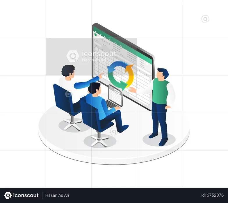 Menschen, die Excel-Anwendungen für das Online-Verkaufsgeschäft erlernen  Illustration