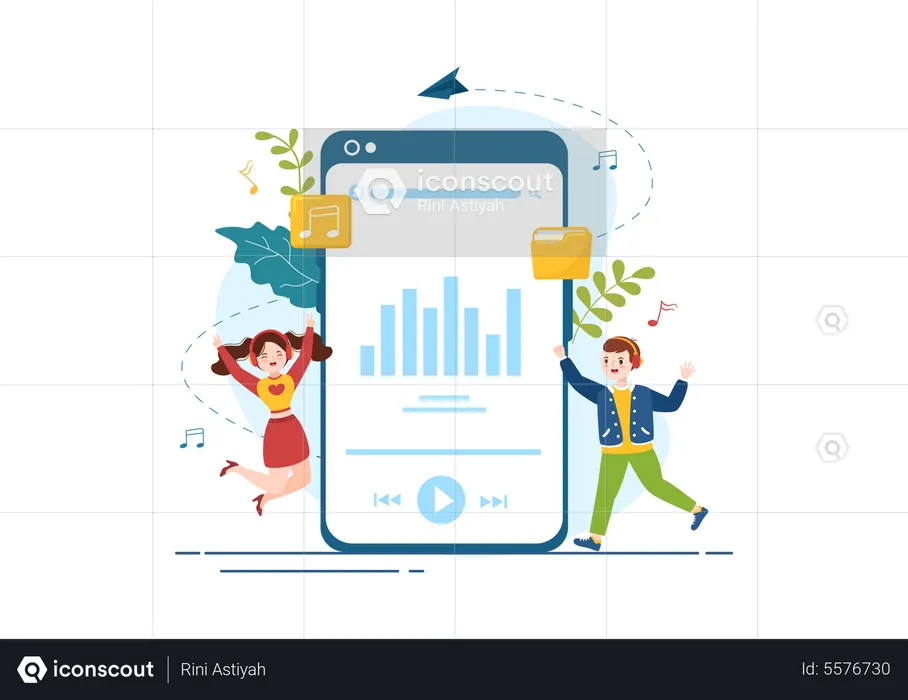 People Listening To Music  Illustration