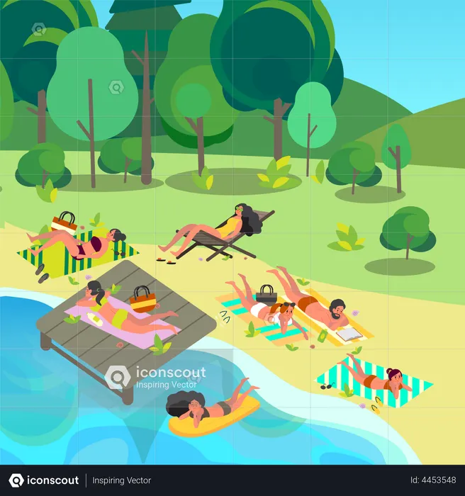 People lying on beach  Illustration