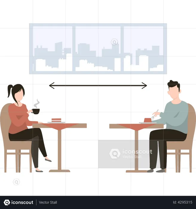 People maintaining social distancing in cafe  Illustration