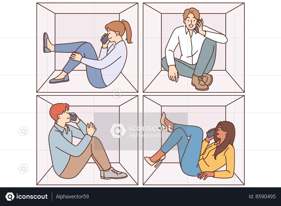 People make phone calls while sitting in cramped cubes  Illustration