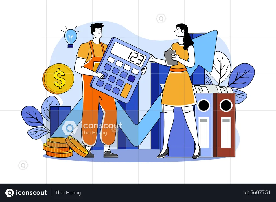 People making financial budget  Illustration