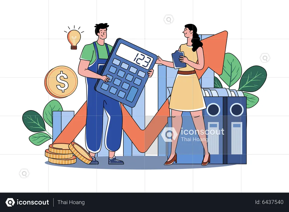 People making financial budget  Illustration