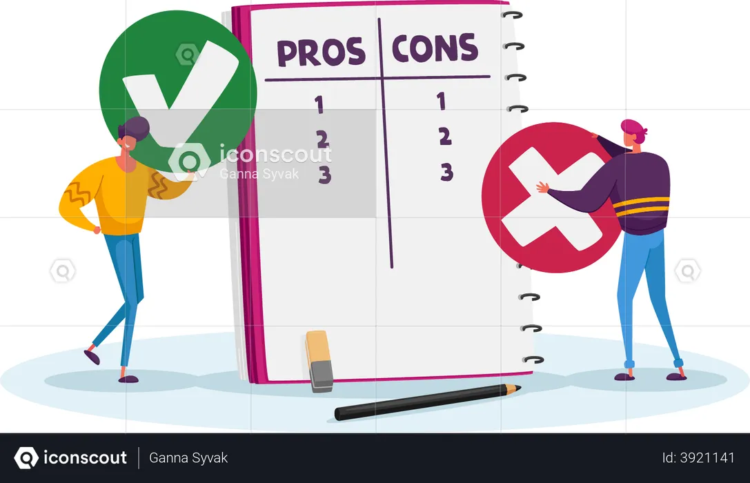 People making Pros and Cons list  Illustration