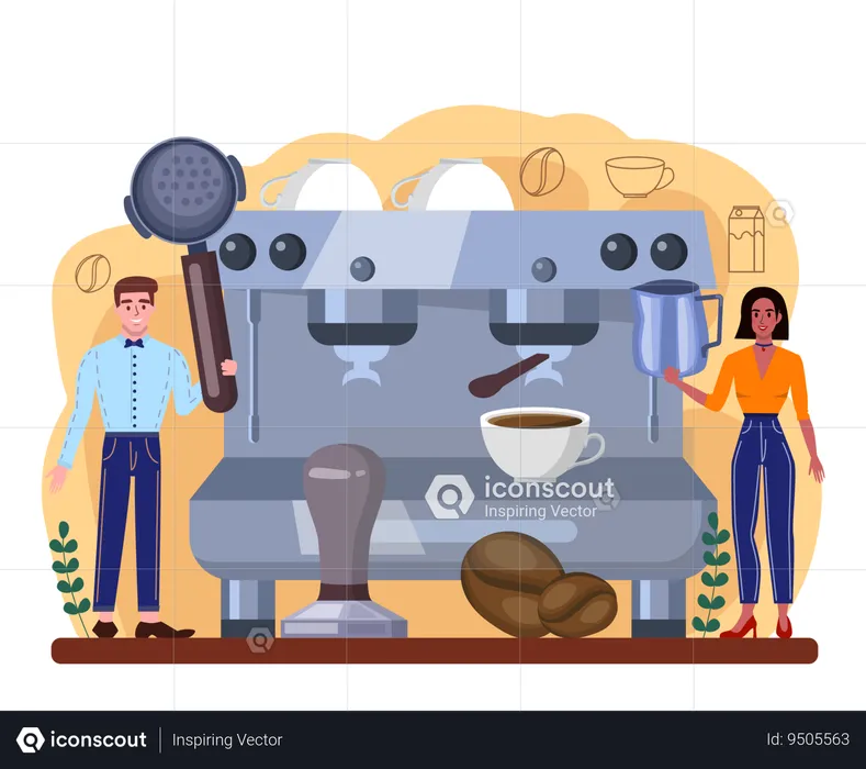 People making their coffee by itself  Illustration