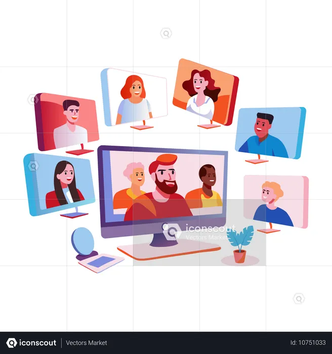 People making virtual friends  Illustration