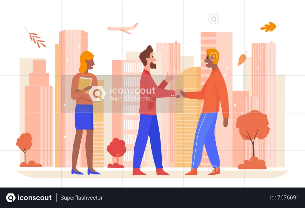 People meet in city  Illustration
