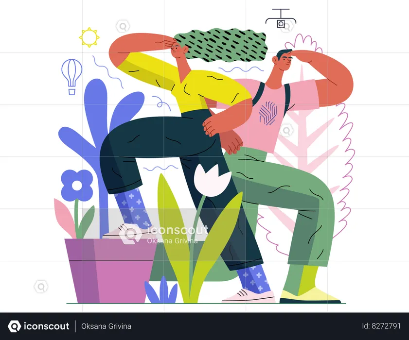 People Observing surrounded plants  Illustration