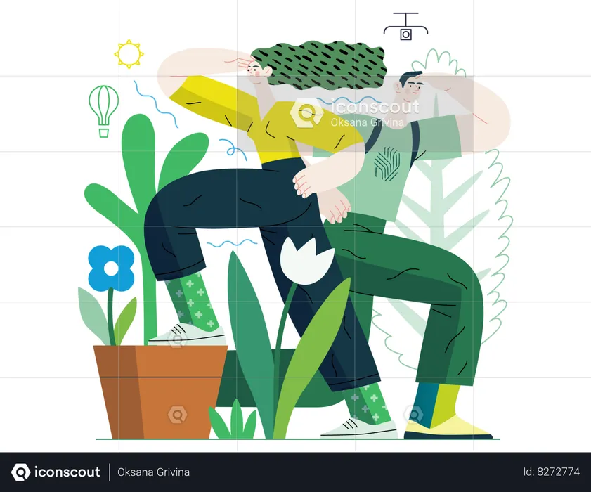 People Observing surrounded plants  Illustration