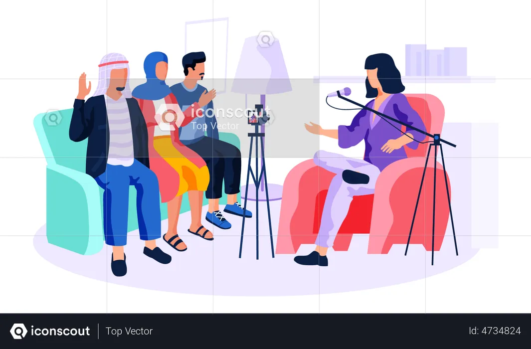 People of Arab nationality give interviews on camera  Illustration
