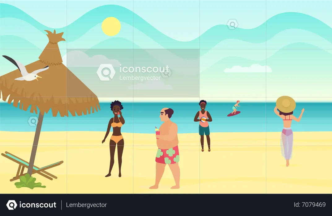 People on beach  Illustration