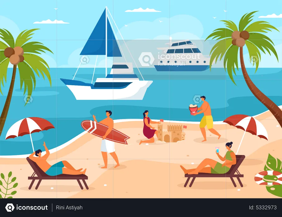 People on beach  Illustration