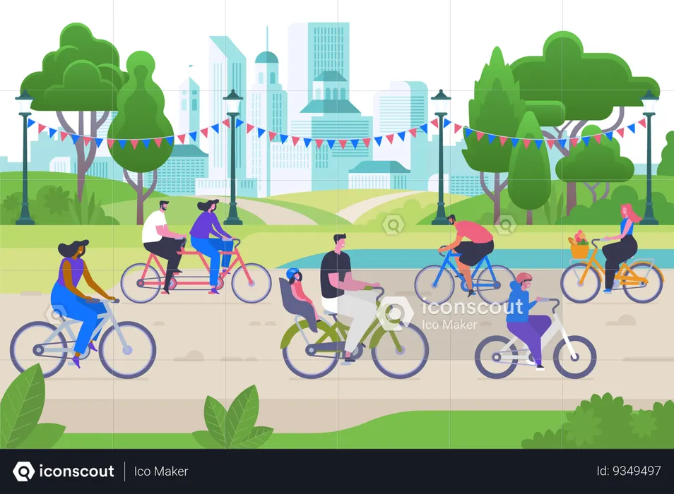 People on bicycles  Illustration