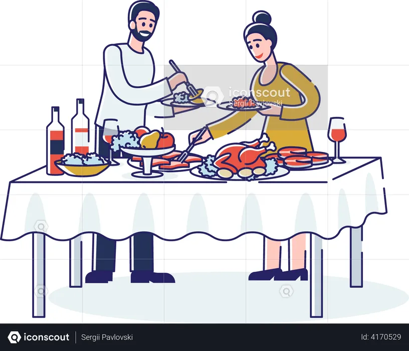 People on buffet dinner  Illustration