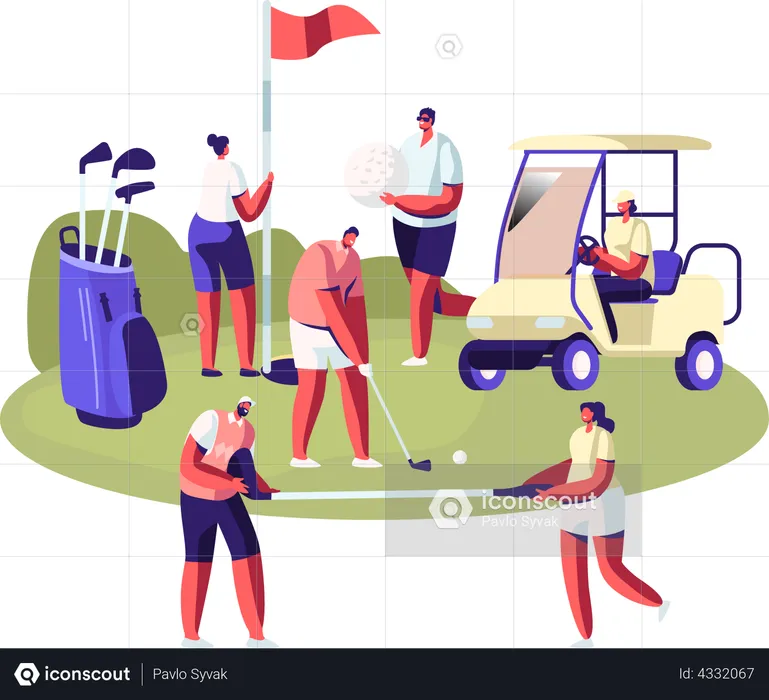 People on Golf Field  Illustration