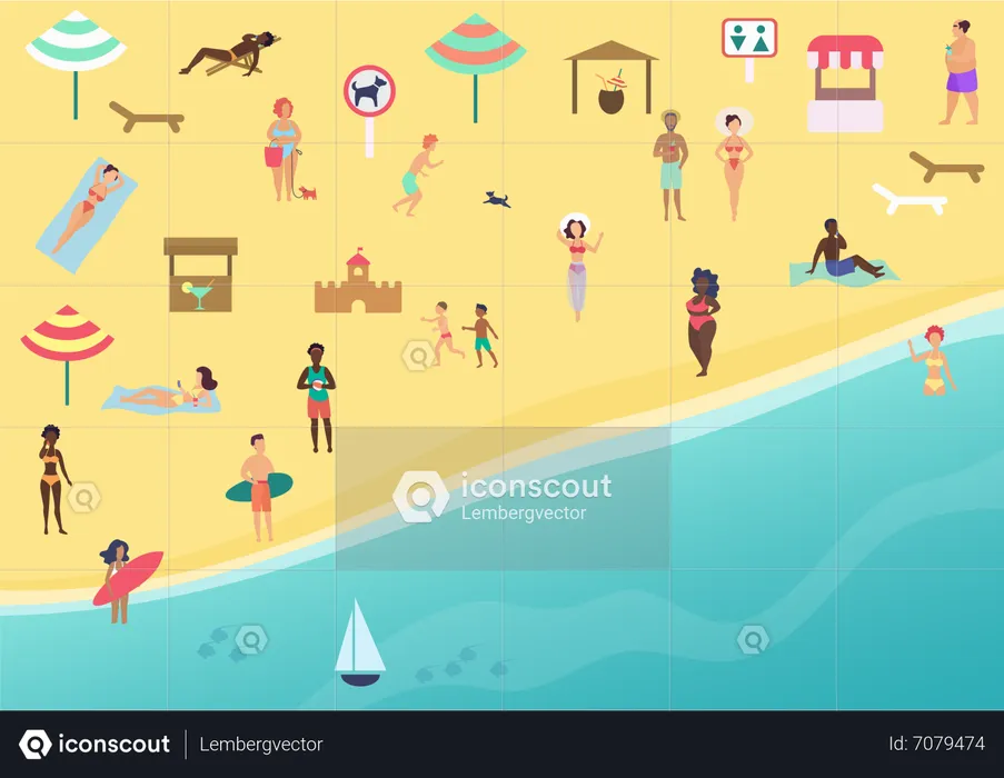 People on summer beach  Illustration