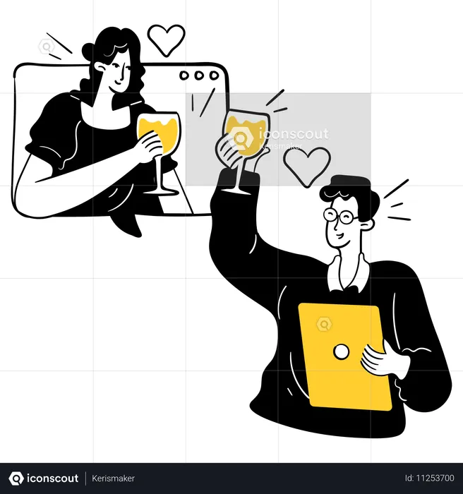 People on virtual date  Illustration