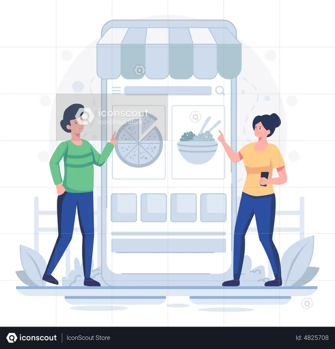 People ordering food from online app  Illustration