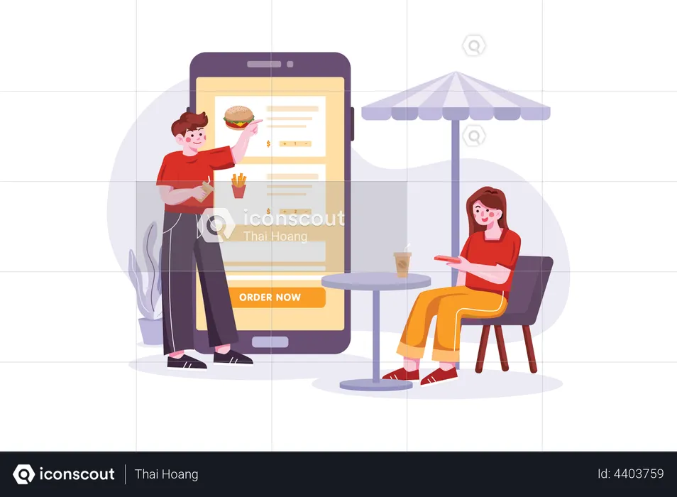 People ordering food in cafes online  Illustration
