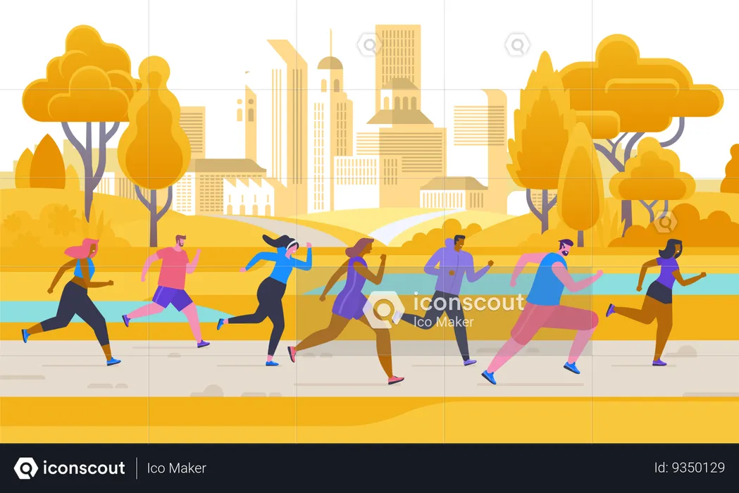 People participate in running competition  Illustration