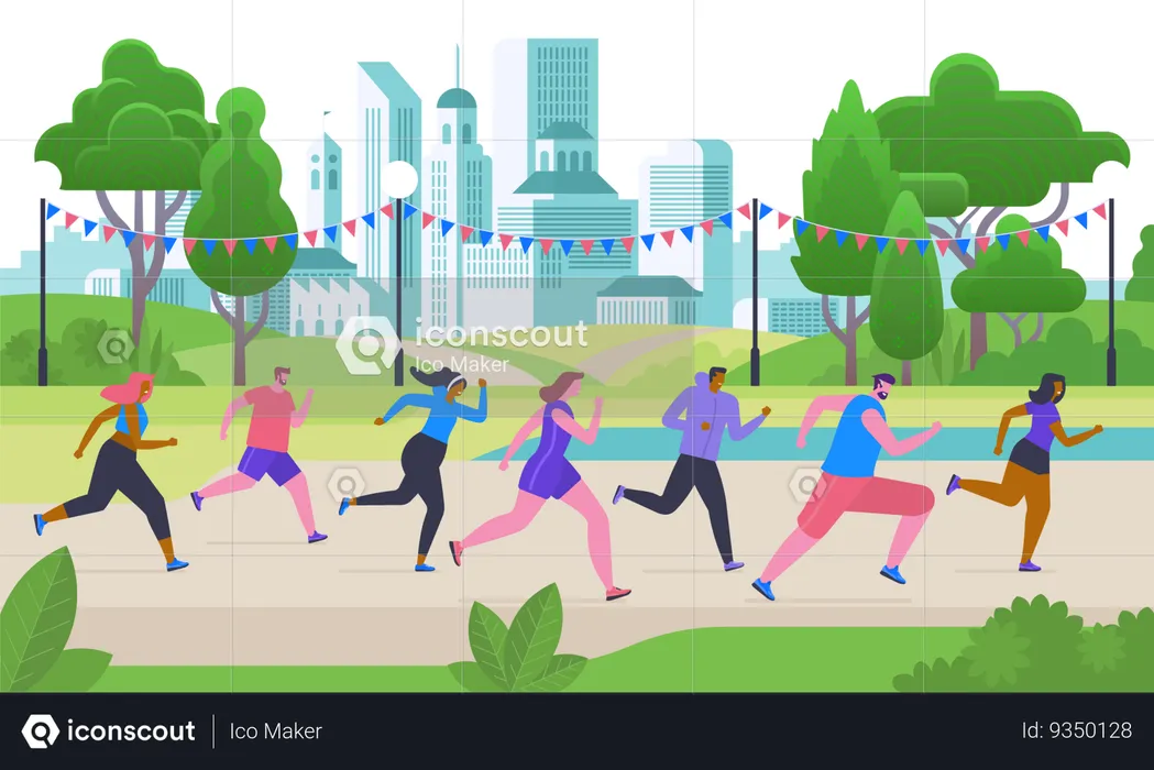 People participating in running competition  Illustration