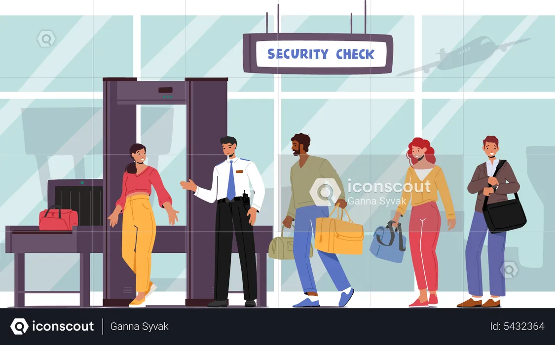 People Pass Security Check  Illustration