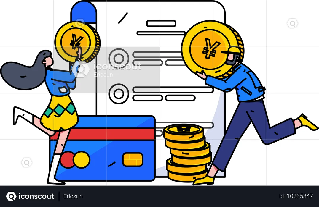 People paying shopping bill from coin  Illustration