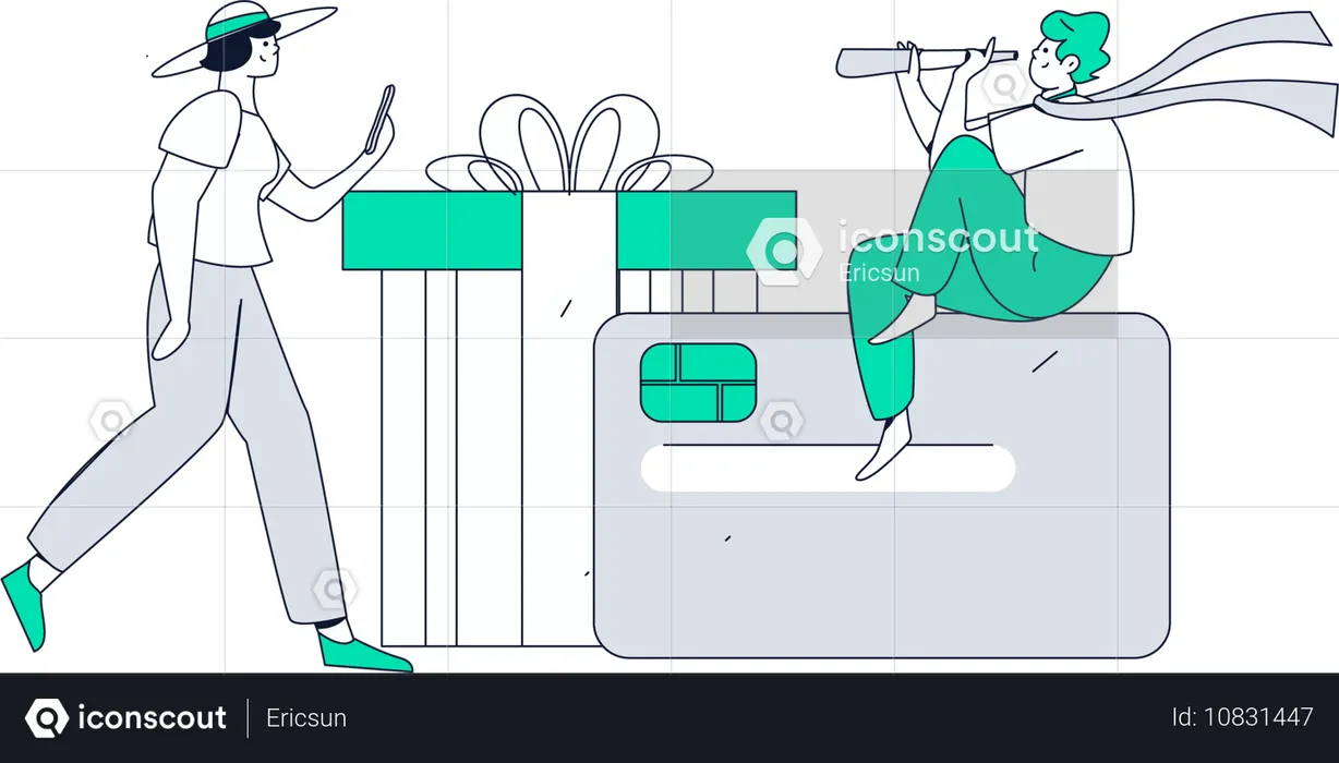 People Payment By Card  Illustration