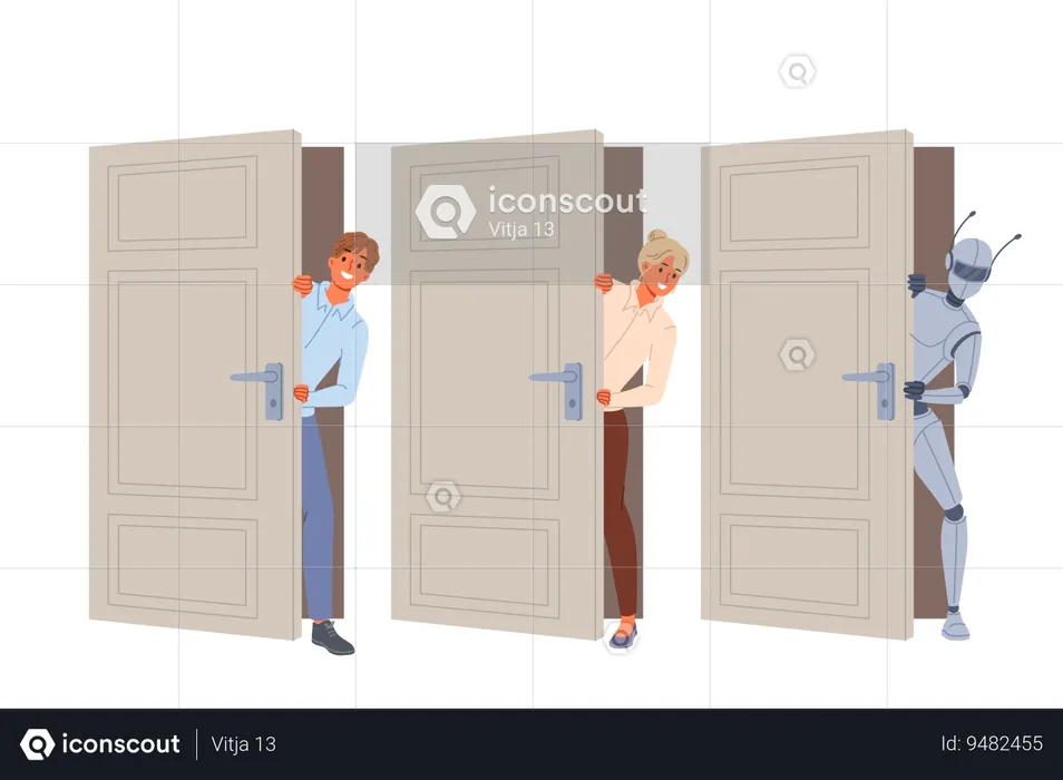 People peeping from doors  Illustration