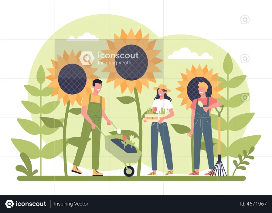 People planting flower tree  Illustration