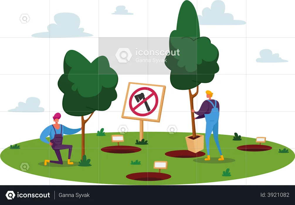 People planting new trees  Illustration