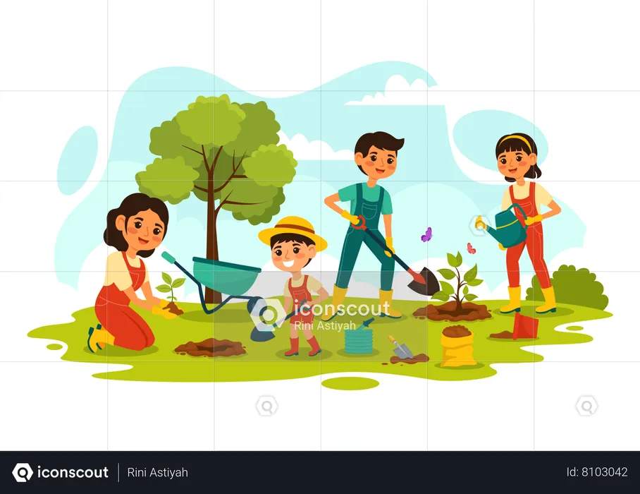People Planting Plants  Illustration