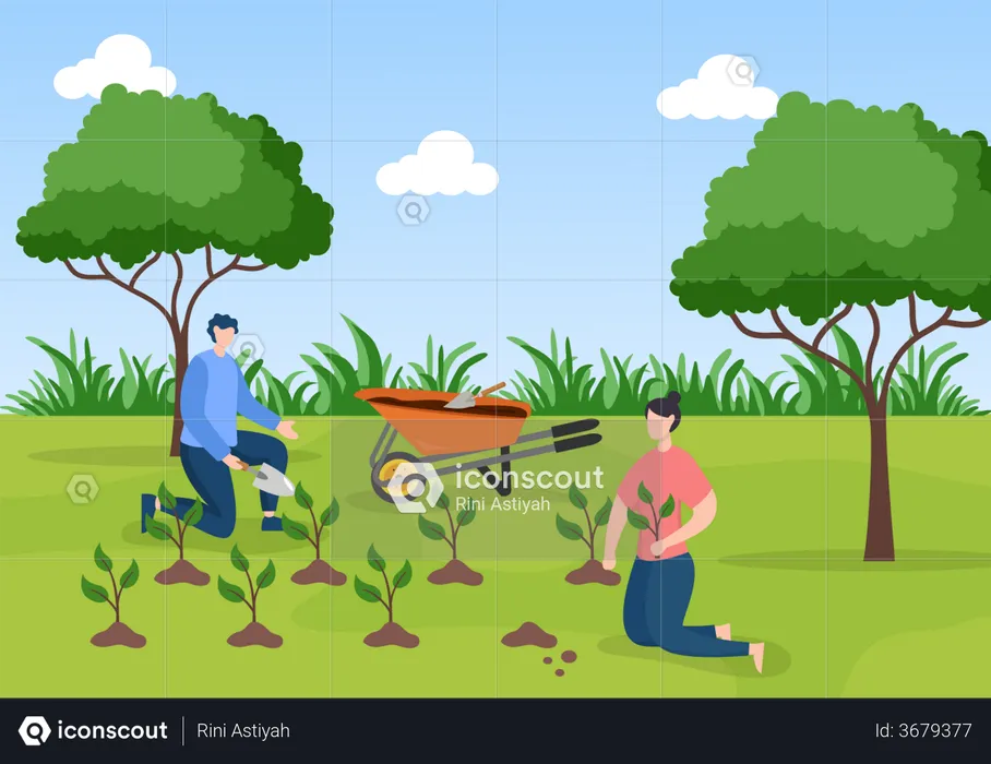 People Planting Trees  Illustration