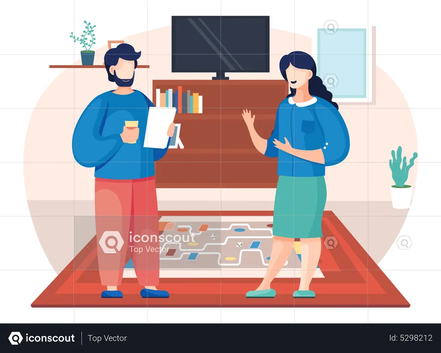 People playing a board game at home  Illustration