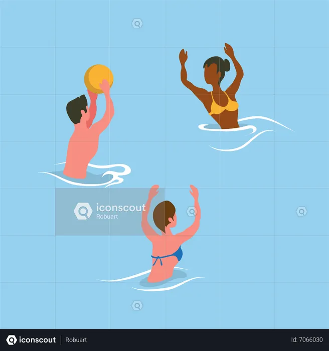 People playing ball in beach  Illustration
