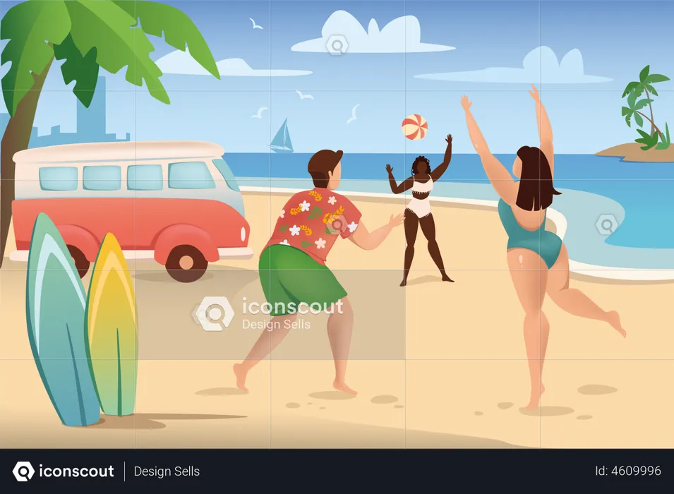 People Playing Beach Volleyball  Illustration